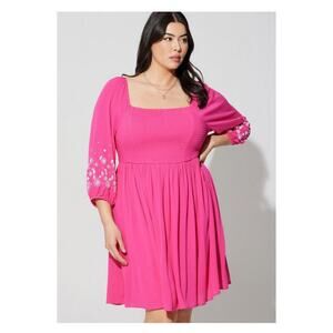 Torrid Pink Smocked Bodice Crinkle Skirt Mini Dress Sz.1